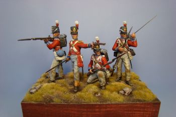 Grenadier Guards Figure Set, Battle of Waterloo 1815 with four 75mm figure fine scale model kits produced by Hawk Miniatures