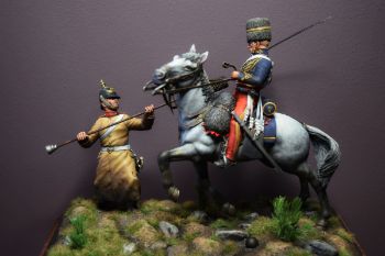 11th Mounted Hussar and Russian gunner in combat, during the Charge of the Light Brigade, Crimean War 1854 a 90mm figure fine scale model kit produced by Hawk Miniatures